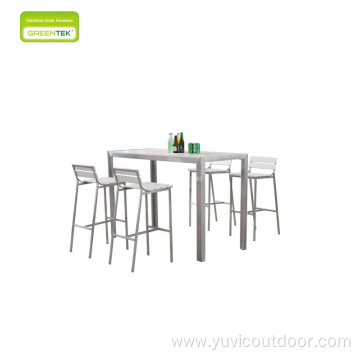 Plastic Wood Slatted Bar Table And Chair Set